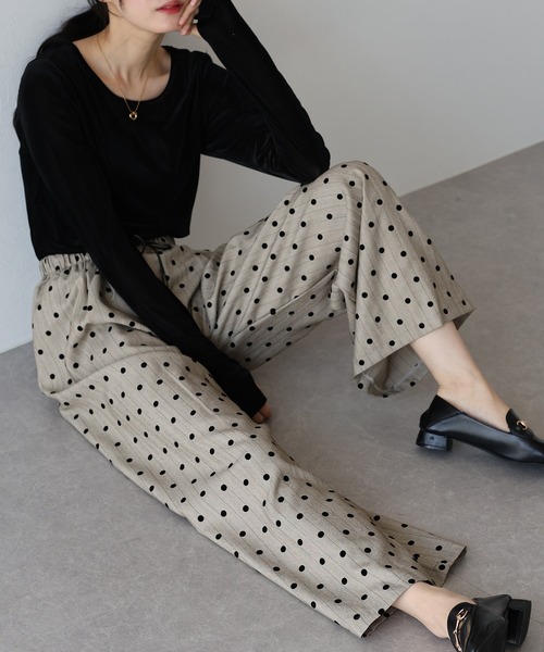 メゾンドドルチェ　dolce. フロッキードットパンツ　ホワイト　M メゾンドドルチェ dolce. フロッキードットパンツ ホワイト M