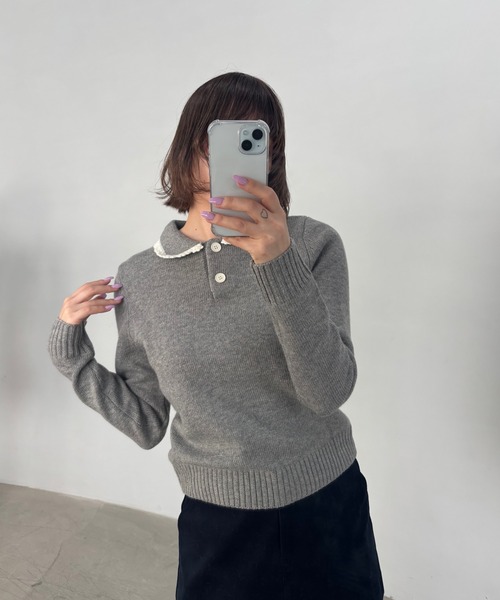SNIDEL - snidel スナ ロゴローゲージニットプルオーバー 白の sezane 