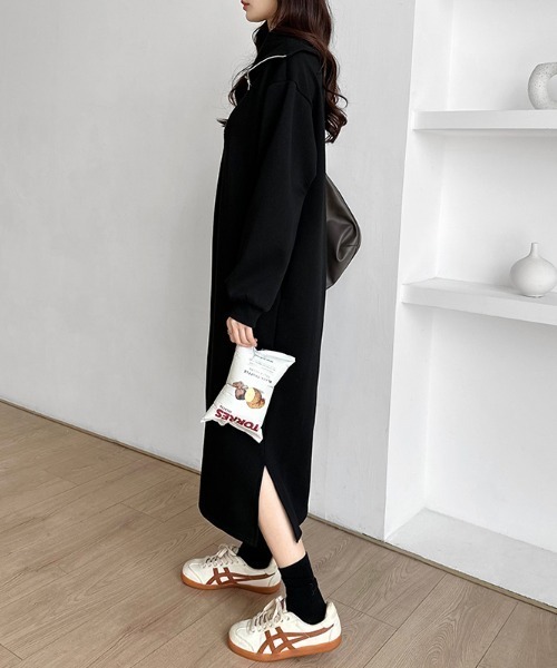 COCOMOMO ワンピース ゆるダボ ハーフジップ 裏起毛 ワンピース ロング