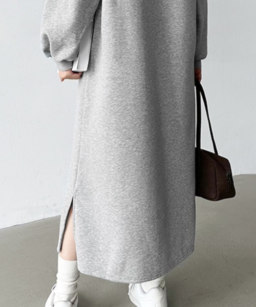 COCOMOMO ワンピース ゆるダボ ハーフジップ 裏起毛 ワンピース ロング