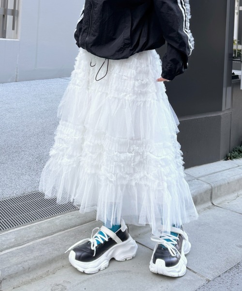 SOLLON.（ソルロン） ロング スカート フリルティアードチュール