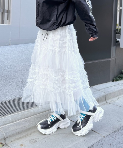 SOLLON.（ソルロン） ロング スカート フリルティアードチュール