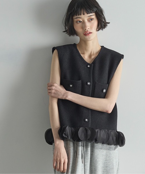 フリルヘムニットジレ ベスト ジレ フリルヘムショートジレ レディース : ZOZOTOWN