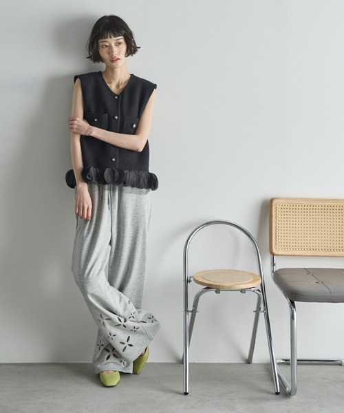 フリルヘムニットジレ THE Yon ベスト ジレ ラッセルツイードフリルヘムジレ
