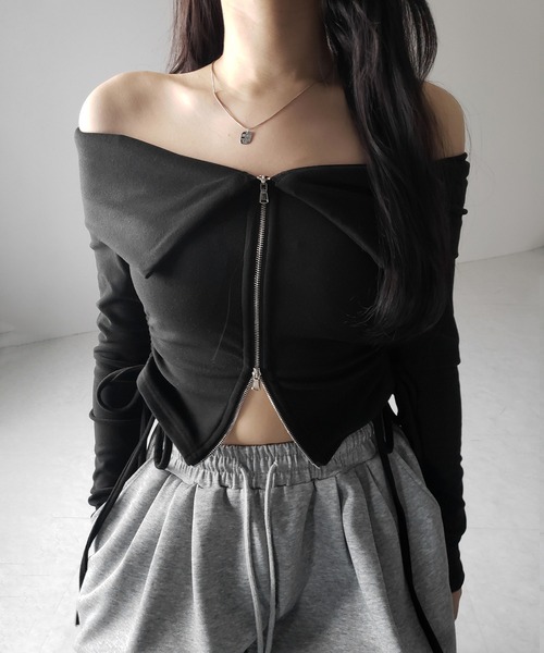 m.me.eme ロージーシフォンオフショルベアトップス最終お値下げ me+em select（ミームセレクト） tシャツ 「 3color ／ 裏起毛
