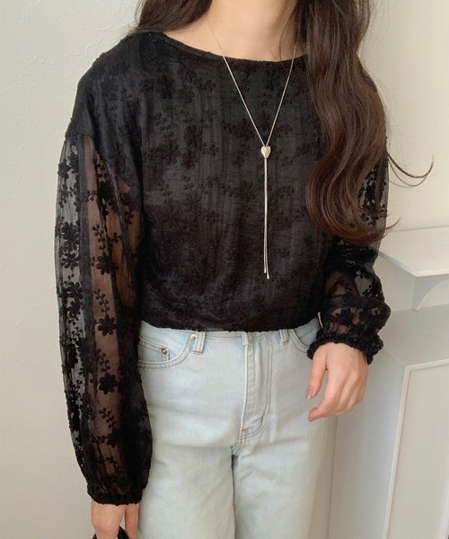 LAUIR ブラウス シャツ 花柄チュールトップス レディース