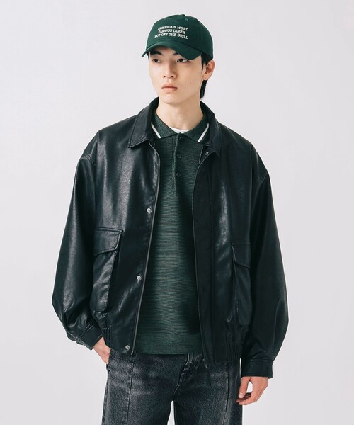 BEAMS HEART ブラック フェイクレザー ブルゾン BEAMS HEART ブルゾン アウター クラシック フェイクレザー