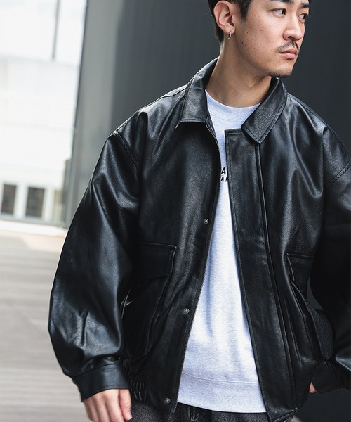 BEAMS HEART フェイクレザージャケット BEAMS HEART ブルゾン アウター クラシック フェイクレザー