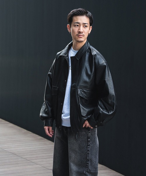 BEAMS HEART フェイクレザージャケット BEAMS HEART ブルゾン アウター クラシック フェイクレザー