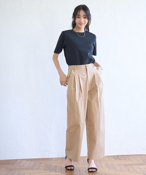 coen（コーエン） パンツ コットンナイロンツータックワイドパンツ