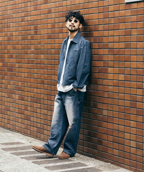 メンズ デニムパンツ ストリート ハイウエスト T01858 デニムカーゴパンツ ワイドデニムパンツ ワイドジーンズ カーゴ