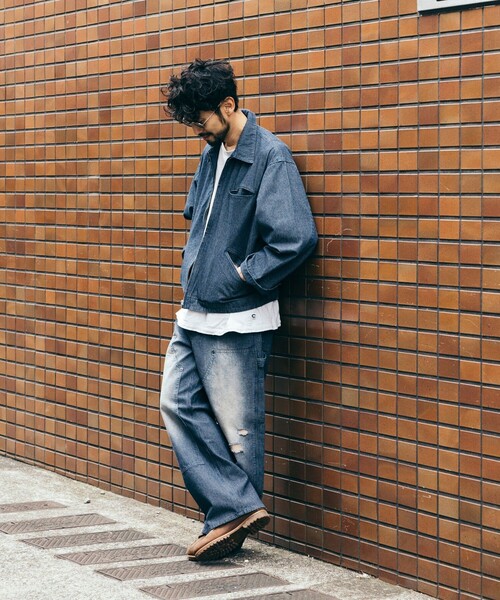 迷彩ストリートダメージ加工デニムワイドパンツ メンズ メンズファッション ダメージ加工 デニムパンツ 男女兼用
