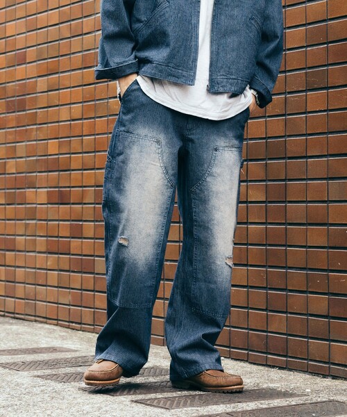 kolor ネイビー ダメージ加工(クリーニングして配送) FREAK'S STORE ジーンズ ワイドシルエット ダメージ加工