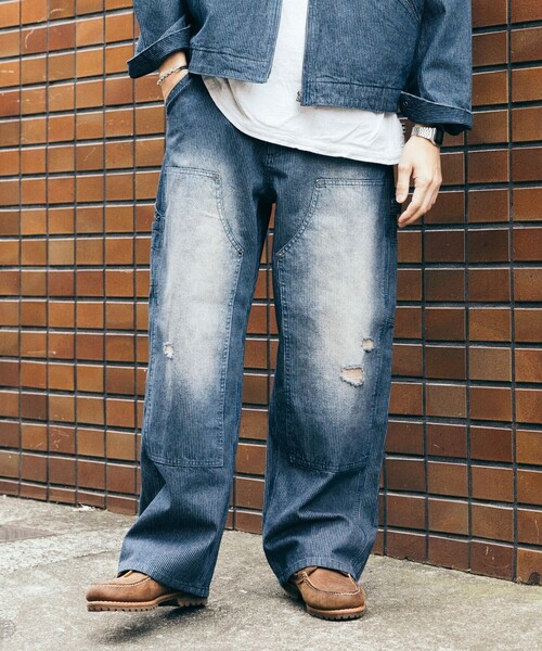 MRNEARLY ダメージ ストリート ワイドパンツ ジーンズ MRNEARLY ダメージ ストリート ワイドパンツ ジーンズ (デニム