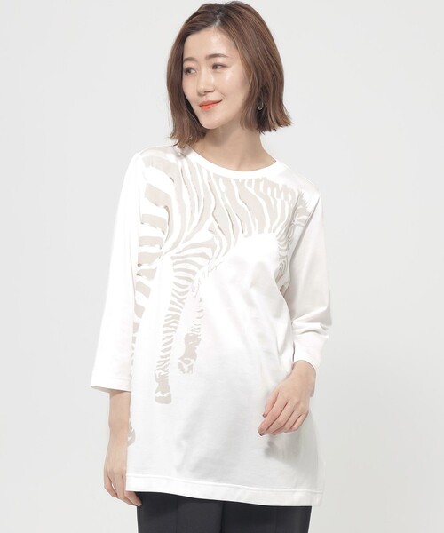 tシャツ 「ウォッシャブル」ゼブラバックプリントチュニックカットソー レディース