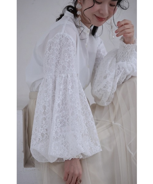 ブラウス シャツ 二重構造でふっくら 百合花レースポワン レディース cawaii ブラウス シャツ 二重構造でふっくら 百合花レースポワン