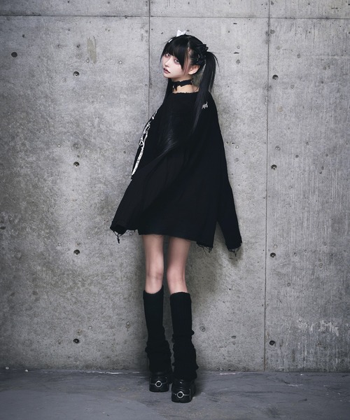 Amilige ダメージガーゼトップス ホワイト クロスロゴプリントダメージガーゼトップス（Tシャツ/カットソー