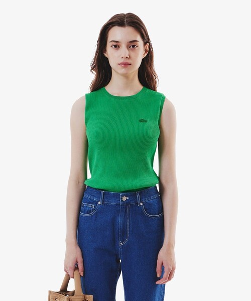 タンクトップ ノースリーブ UVカット クールマックスリブニットタンクトップ レディース LACOSTE タンクトップ ノースリーブ UVカット クールマックス