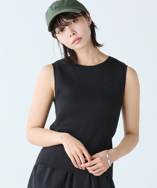 タンクトップ ノースリーブ UVカット加工ノースリーブニット レディース LACOSTE タンクトップ ノースリーブ UVカット クールマックス