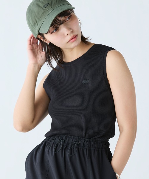 タンクトップ ノースリーブ UVカット クールマックスリブニットタンクトップ レディース LACOSTE タンクトップ ノースリーブ UVカット クールマックス