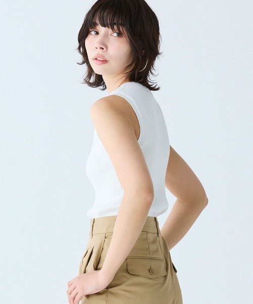 タンクトップ ノースリーブ UVカット加工ノースリーブニット レディース セール】UVカット加工ノースリーブニット（タンクトップ