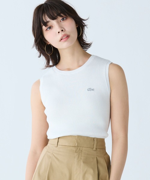 タンクトップ ノースリーブ cut out velour camisole レディース LACOSTE タンクトップ ノースリーブ UVカット クールマックス