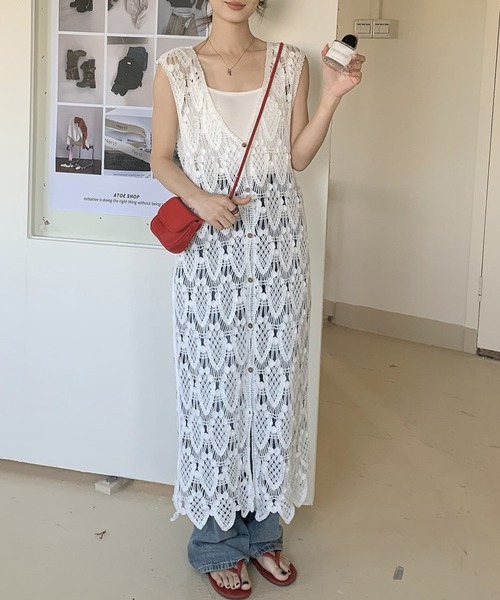 nostrasantissima ロング ジレベスト イタリア製 DAY CLOSET ベスト ジレ 「ドラマ衣装提供」レディース 透け感ジオ