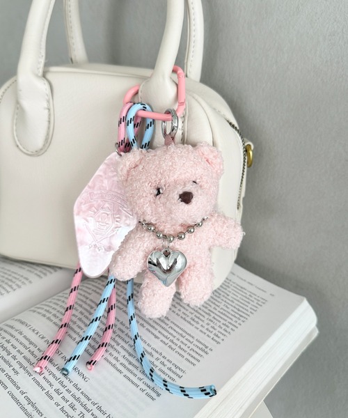 キーホルダー ハート カラビナ付き ファー ドッグ ぬいキーホルダー