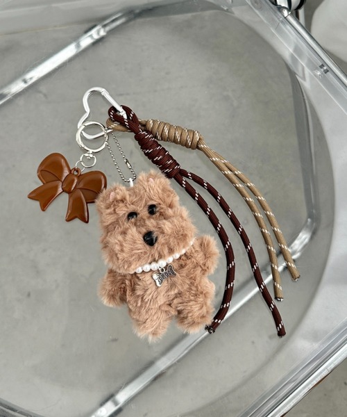 キーホルダー ハート カラビナ付き ファー ドッグ ぬいキーホルダー