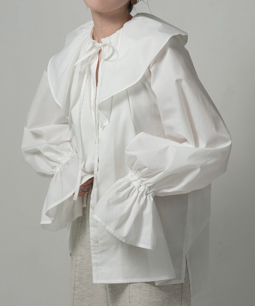 lawgy ブラウス シャツ big collar frill string blouse