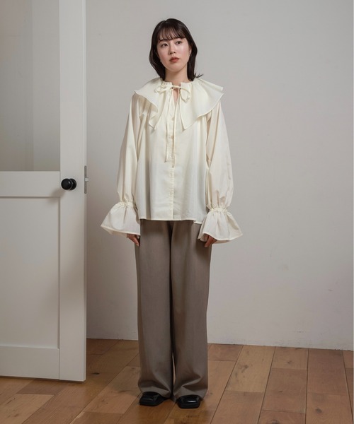 lawgy ブラウス シャツ big collar frill string blouse