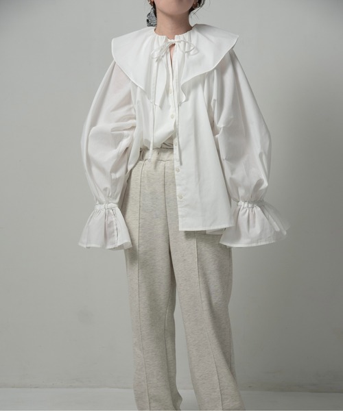 lawgy レースビッグカラー ブラウス ホワイト lawgy ブラウス シャツ big collar frill string blouse