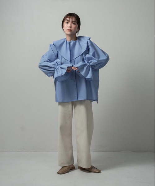 lawgy ブラウス シャツ big collar frill string blouse