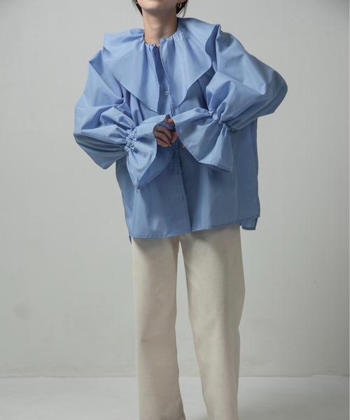 ブラウス シャツ Big collar cotton blouse レディース wee9s ブラウス シャツ big collar frill half blouse / 付け襟