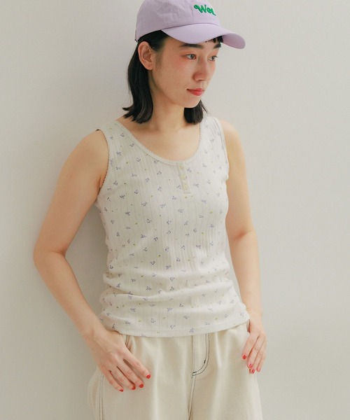 niko and… タンクトップ ノースリーブ 小花アイレットテレコ