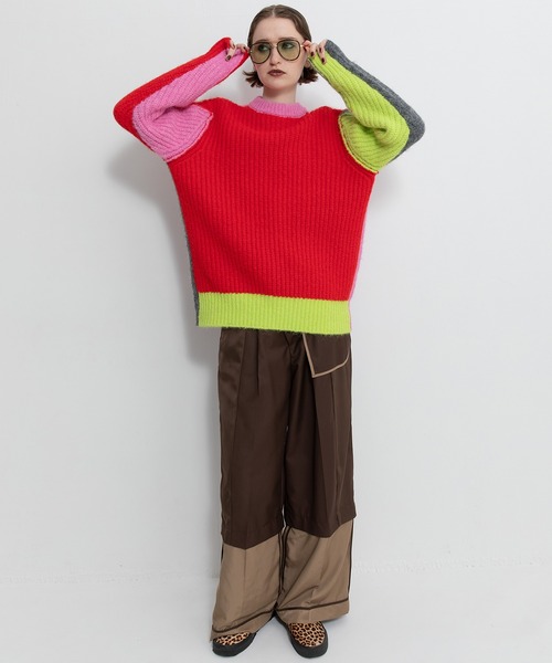 クロネコ♪様ご専用★ AULA AILA タグ付　　　　　　ピンクニット クルーネック ケーブル コンパクト 長袖 ニット[品番：ORGW0009121