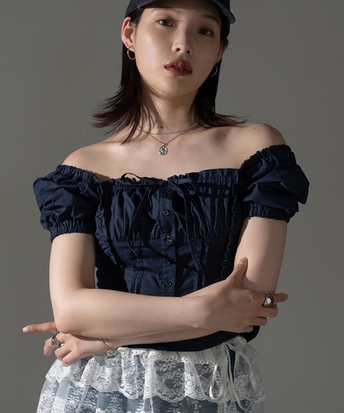 jerry.　赤*変わりピンタックAラインブラウスシャツ麻　1063 スクエアピンタックブラウス【ZOZOTOWN限定アイテム】（シャツ