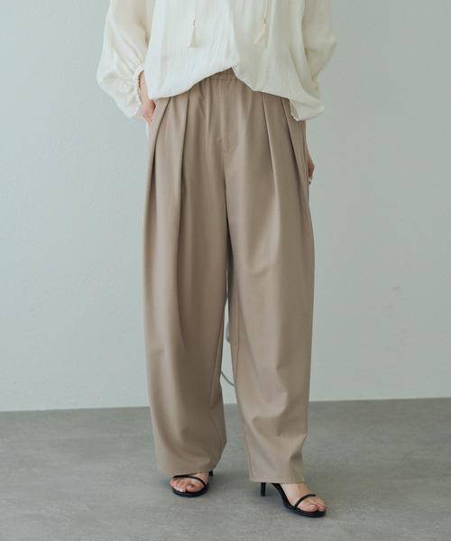 pual ce cin スラックス パンツ ツータック ウエストゴム