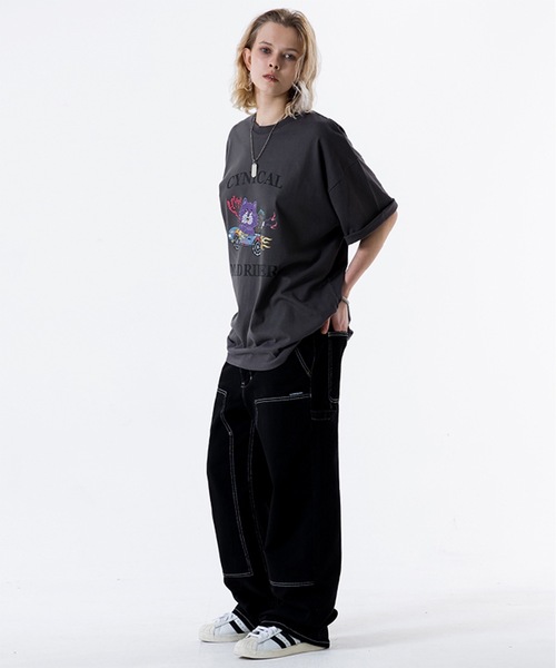 コクーンワイドT-シャツ 日本製 510-955220 cynical シニカル ビッグTシャツ 半袖カットソー 綿100 洗える 丈夫 ゆったり フリー 緑白カーキ レディース 夏 Cynical コクーンワイドT-シャツ 日本製 510-955220 cynical