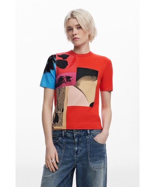 「Desigual」 半袖ニット S レッド レディース