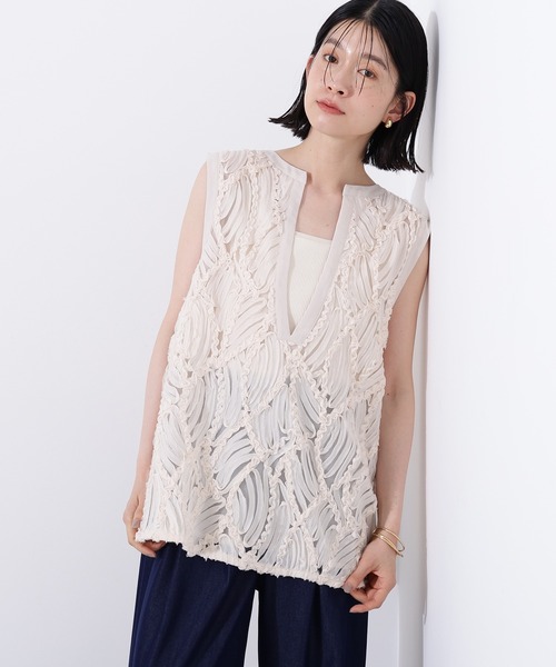 ベスト ジレ レース刺繍ベスト レディース