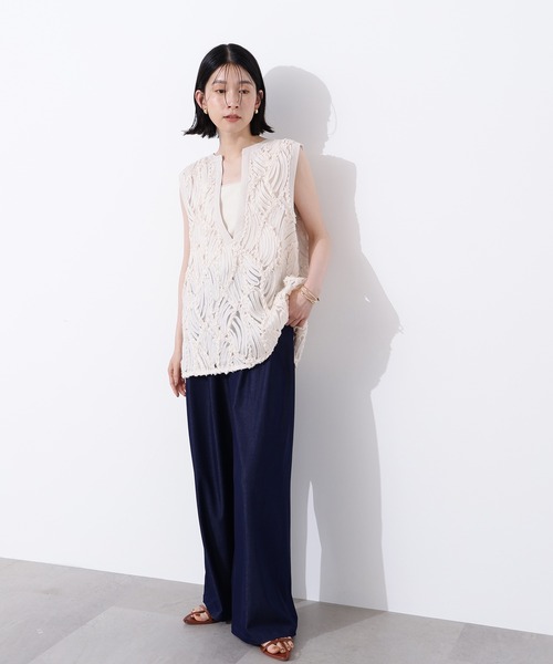 レース刺繍ベスト レース風刺繍ベスト ベスト ニット トップス アイボリー