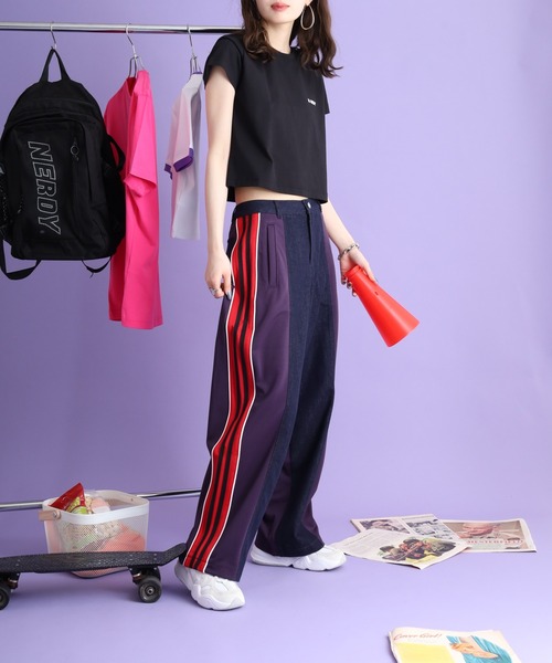 【未使用】NERDY ネイビー デニムトラックパンツ Sサイズ ノルディ NERDY BIKER TRACK PANTS （NAVY） バイカートラック