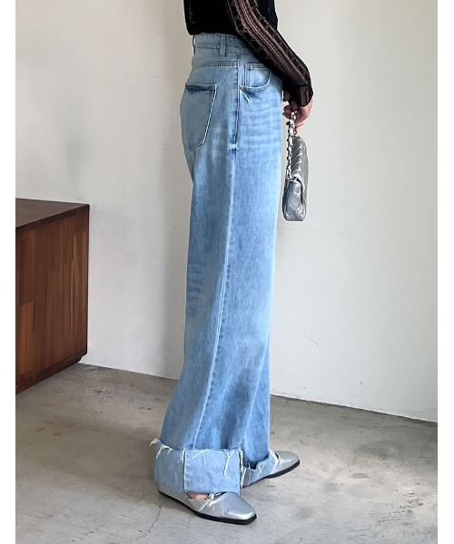 「Re:EDIT」 加工デニムパンツ LARGE ブルー レディース