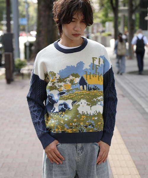 セーター ニット HOOK -original- 牧場柄ニット メンズ レディース