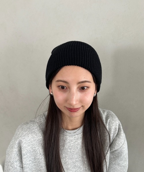 ロロピアーナ カシミヤ100%ニット帽キャップ 黒 ブラック リブ編み ビーニー ニット帽 ニットキャップ レディース 「8色展開」ニット帽子