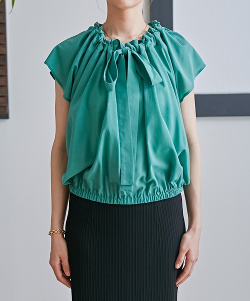 「NANO universe」 半袖ブラウス M グリーン レディース_画像3