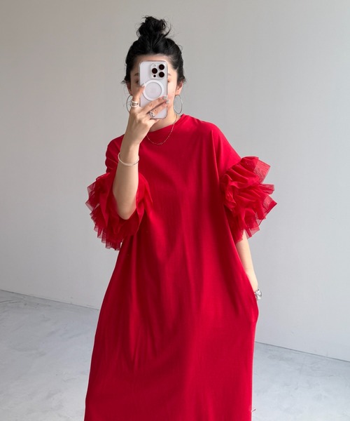 フィジカルドロップ　赤フリル　ワンピース 半袖 wee9s（ウィークス） 半袖ワンピース FREE ブラック レディース