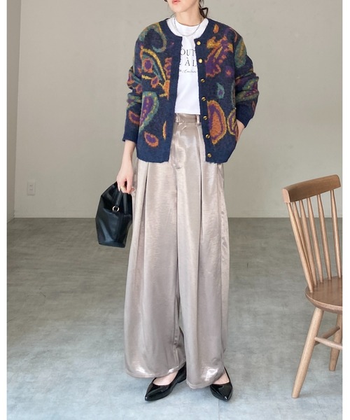 She's Closet カーディガン ゴールドボタン配色ジャガードカラーニット
