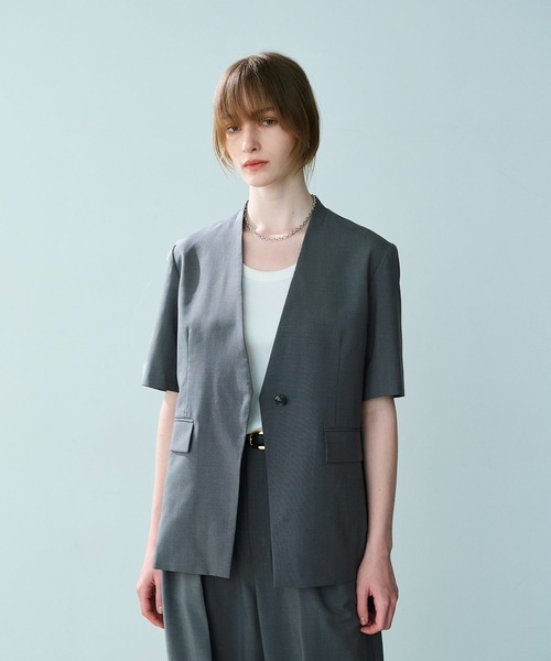 「N.O.R.C」 ノーカラージャケット S チャコール レディース_画像4